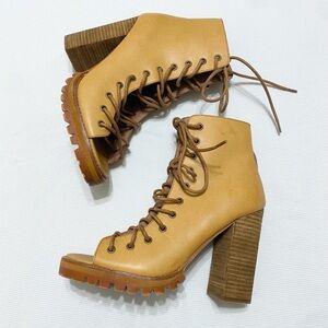 Free People x Jeffrey Campbell Palermo Lace Up Leather Heeled Boots